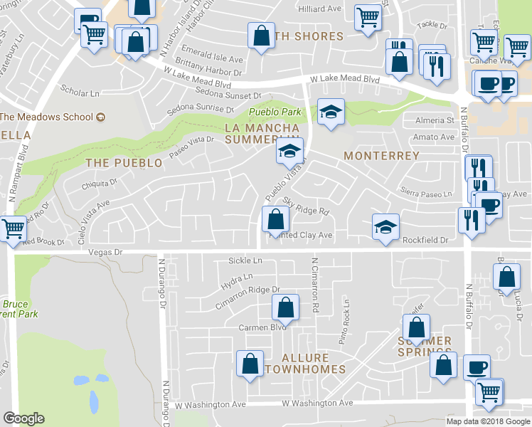 map of restaurants, bars, coffee shops, grocery stores, and more near 1709 Wandering Winds Way in Las Vegas