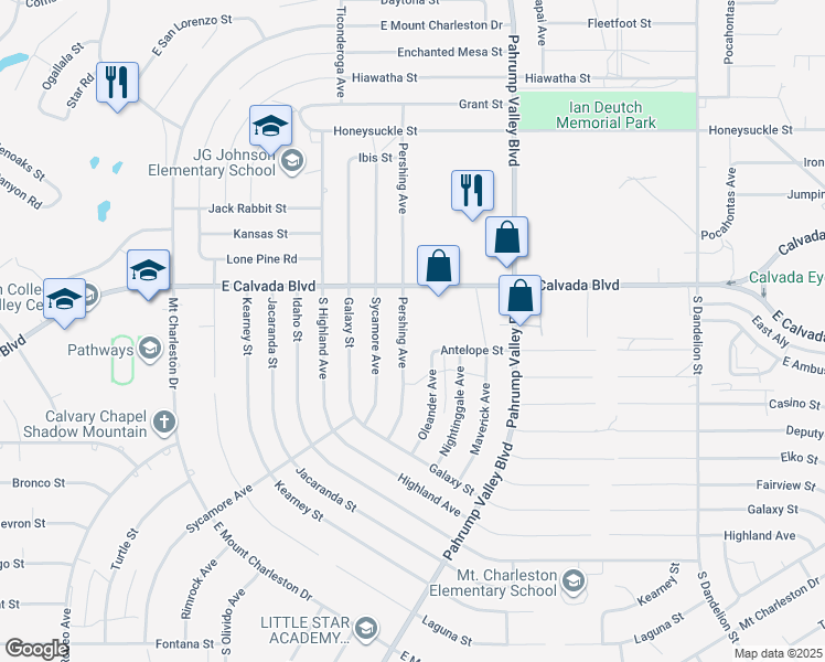 map of restaurants, bars, coffee shops, grocery stores, and more near 1990 Pershing Avenue in Pahrump