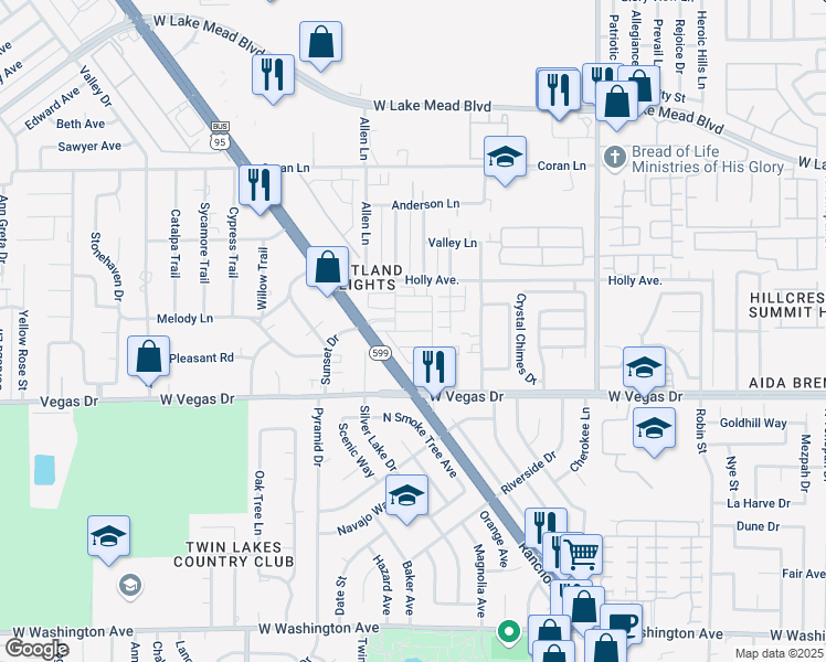 map of restaurants, bars, coffee shops, grocery stores, and more near 1640 North Rancho Drive in Las Vegas