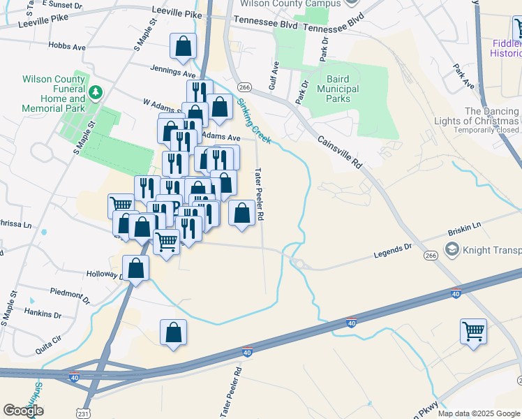 map of restaurants, bars, coffee shops, grocery stores, and more near Tater Peeler Road in Lebanon