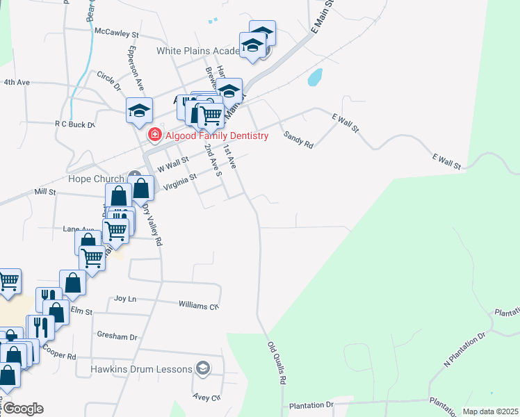 map of restaurants, bars, coffee shops, grocery stores, and more near 238 1st Avenue in Cookeville