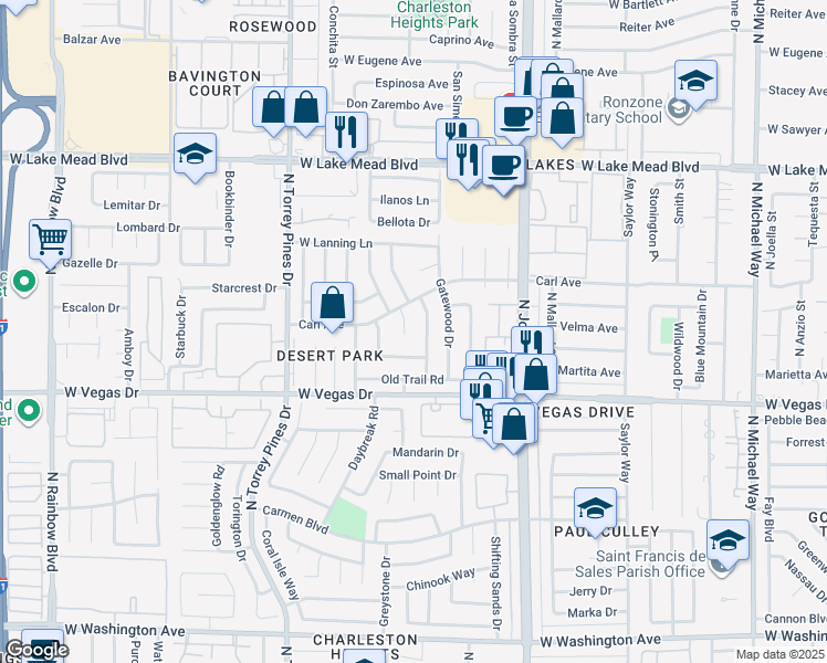 map of restaurants, bars, coffee shops, grocery stores, and more near 1705 Battle Creek Circle in Las Vegas