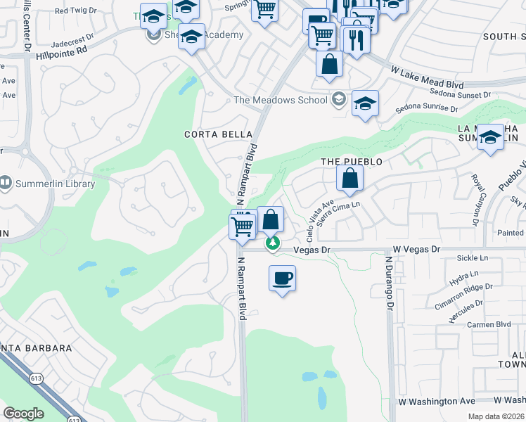 map of restaurants, bars, coffee shops, grocery stores, and more near 8716 Red Rio Drive in Las Vegas