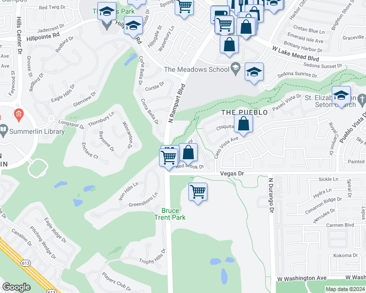 map of restaurants, bars, coffee shops, grocery stores, and more near 8716 Red Rio Drive in Las Vegas