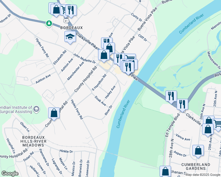 map of restaurants, bars, coffee shops, grocery stores, and more near 1905 Hailey Avenue in Nashville