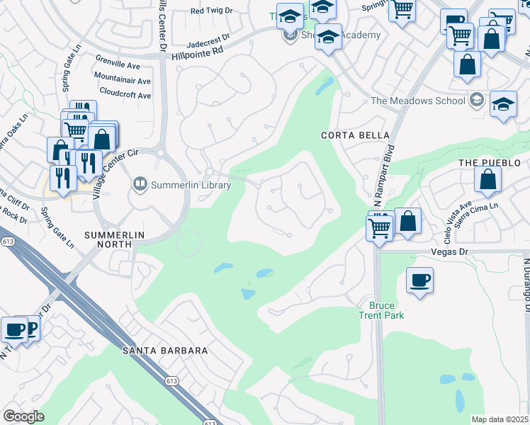 map of restaurants, bars, coffee shops, grocery stores, and more near 9049 Waterfield Court in Las Vegas