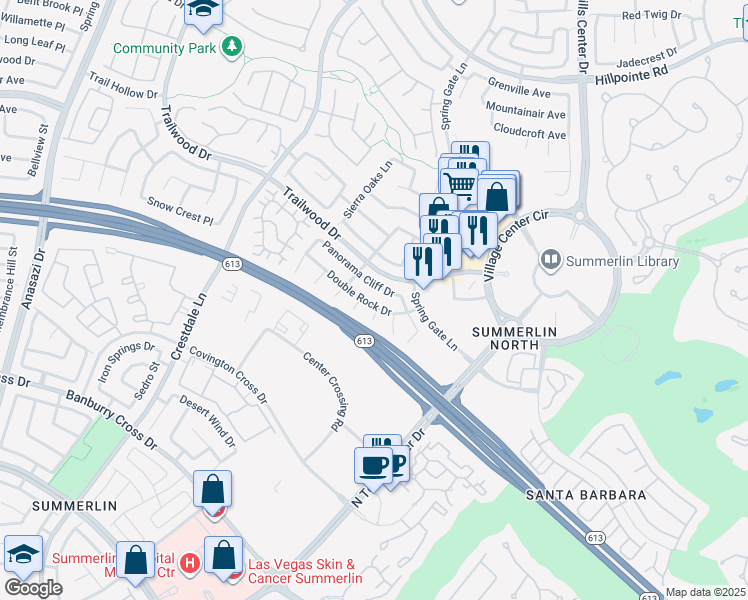 map of restaurants, bars, coffee shops, grocery stores, and more near 9736 Double Rock Drive in Las Vegas