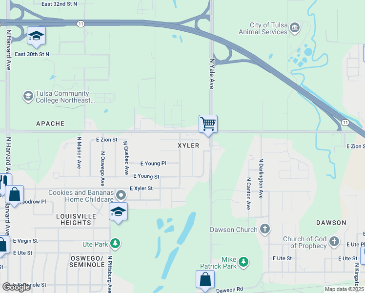 map of restaurants, bars, coffee shops, grocery stores, and more near 2463 North Urbana Avenue in Tulsa