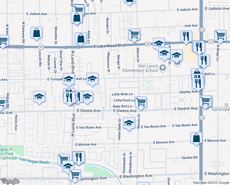 map of restaurants, bars, coffee shops, grocery stores, and more near 4548 Little Wren Lane in Las Vegas