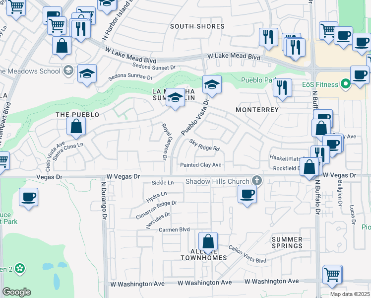 map of restaurants, bars, coffee shops, grocery stores, and more near 1709 Wandering Winds Way in Las Vegas