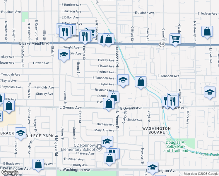 map of restaurants, bars, coffee shops, grocery stores, and more near 3700 Reynolds Avenue in North Las Vegas