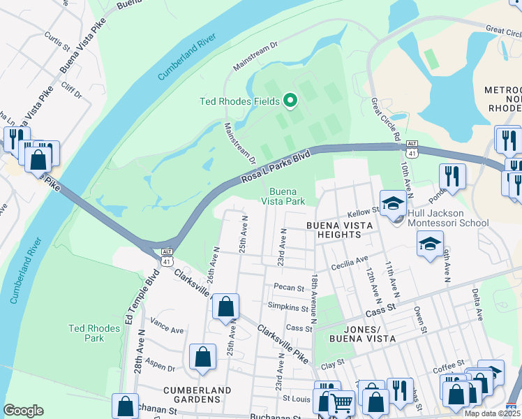 map of restaurants, bars, coffee shops, grocery stores, and more near 2229 24th Avenue North in Nashville