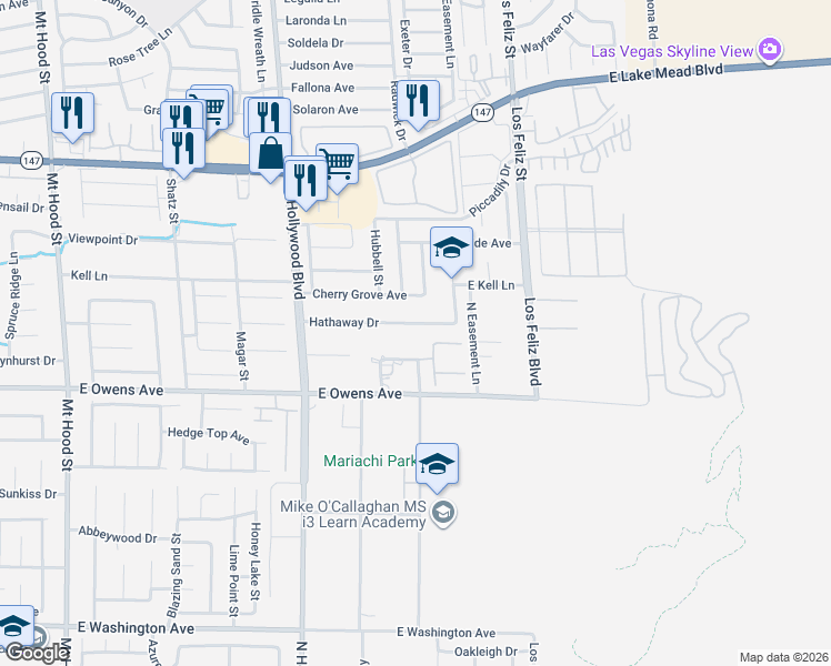 map of restaurants, bars, coffee shops, grocery stores, and more near 6917 Hathaway Dr in Las Vegas