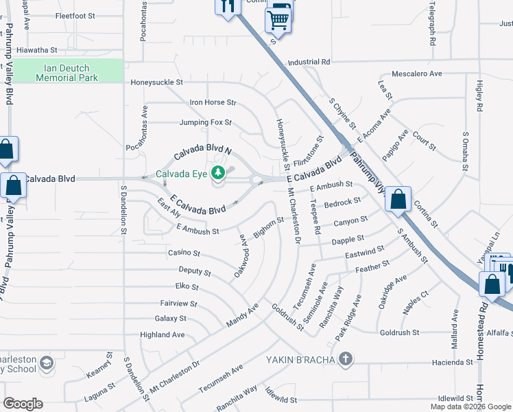 map of restaurants, bars, coffee shops, grocery stores, and more near 2240 East Ambush Street in Pahrump