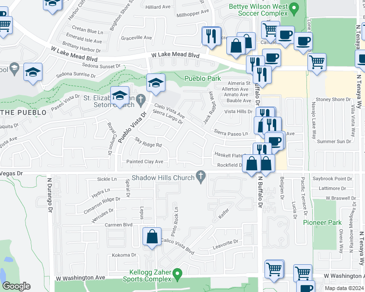 map of restaurants, bars, coffee shops, grocery stores, and more near 1712 Mexican Poppy Street in Las Vegas