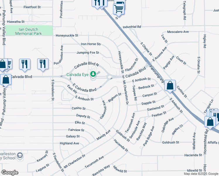map of restaurants, bars, coffee shops, grocery stores, and more near 2240 East Ambush Street in Pahrump