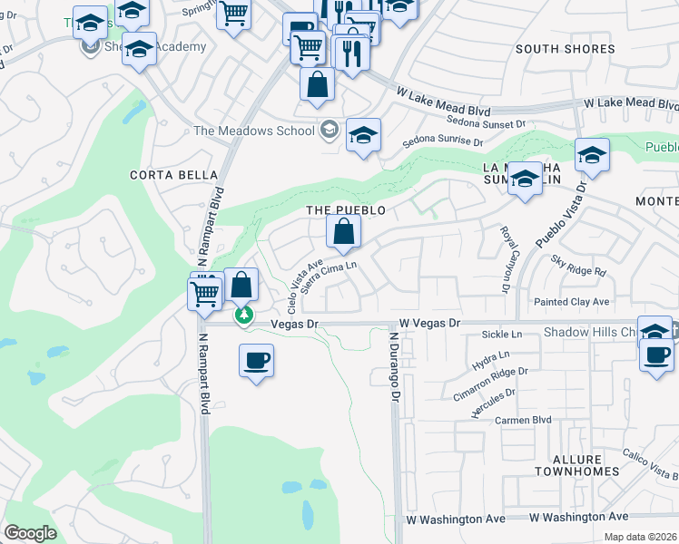 map of restaurants, bars, coffee shops, grocery stores, and more near 8521 Sierra Cima Lane in Las Vegas