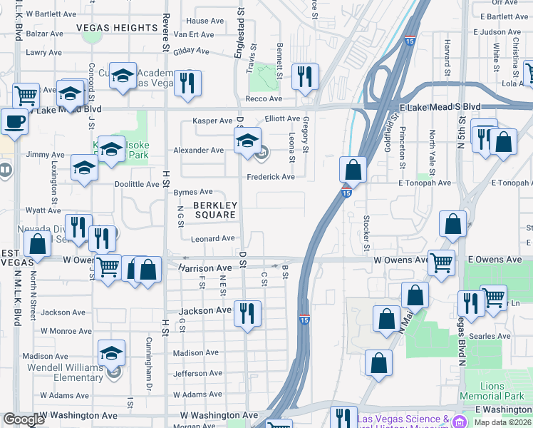 map of restaurants, bars, coffee shops, grocery stores, and more near 301 Paul Avenue in Las Vegas