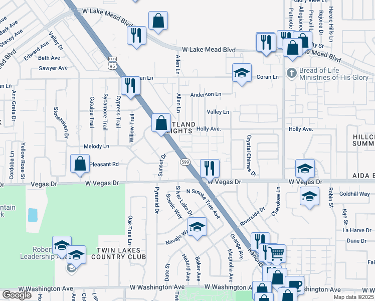 map of restaurants, bars, coffee shops, grocery stores, and more near 1640 North Rancho Drive in Las Vegas