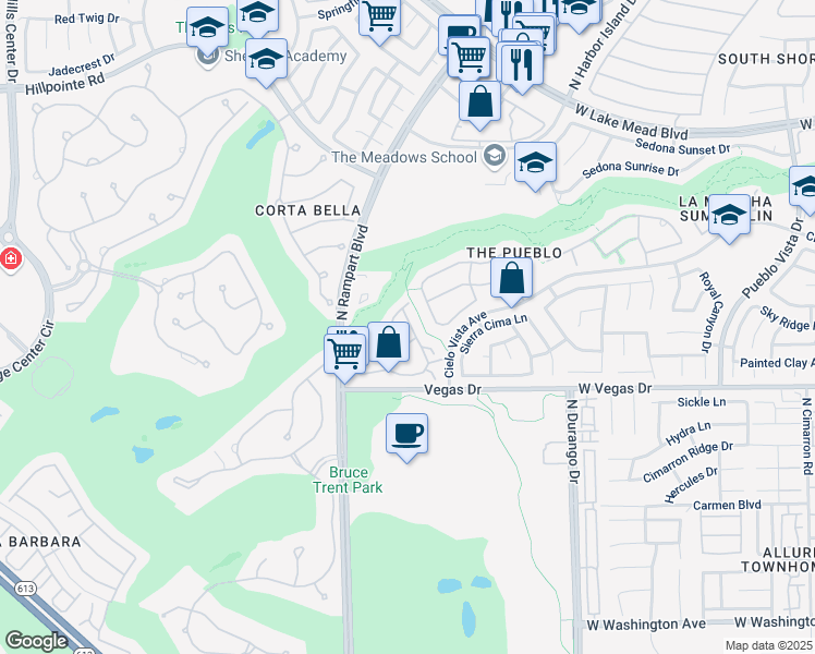 map of restaurants, bars, coffee shops, grocery stores, and more near 8709 Red Rio Drive in Las Vegas