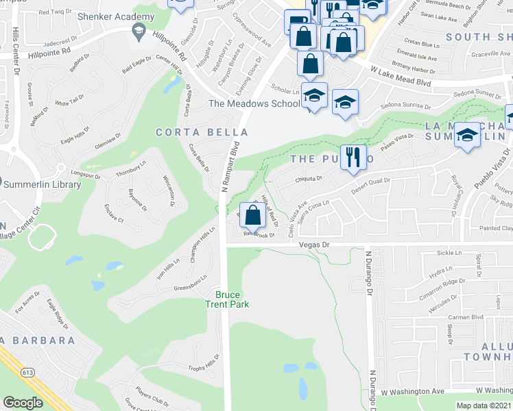 map of restaurants, bars, coffee shops, grocery stores, and more near 8709 Red Rio Drive in Las Vegas