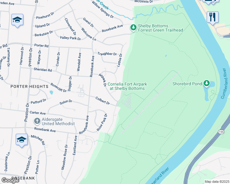 map of restaurants, bars, coffee shops, grocery stores, and more near 2619 Airpark Drive in Nashville