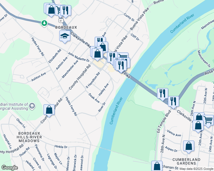 map of restaurants, bars, coffee shops, grocery stores, and more near 1905 Hailey Avenue in Nashville