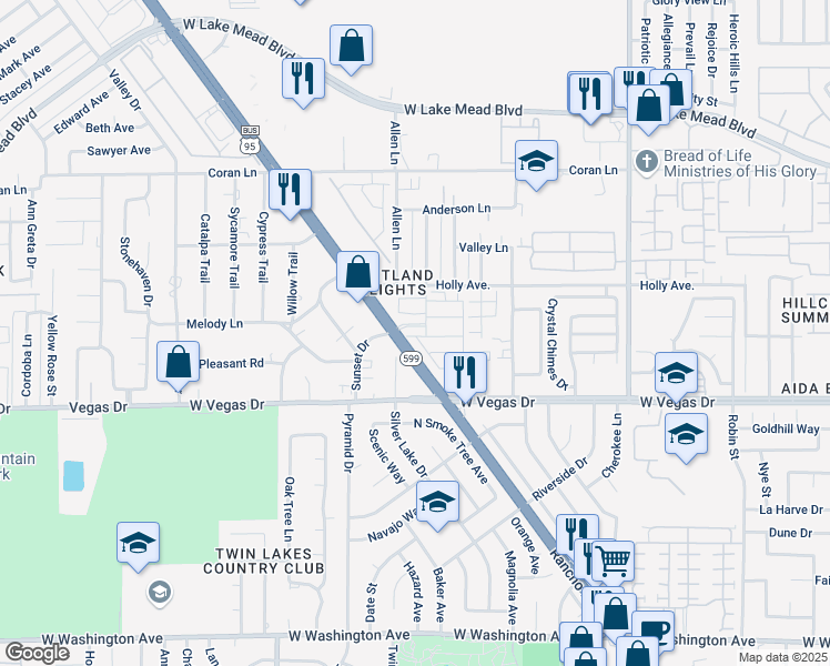 map of restaurants, bars, coffee shops, grocery stores, and more near 1640 North Rancho Drive in Las Vegas