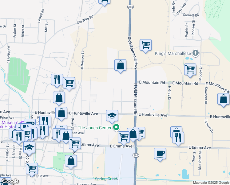 map of restaurants, bars, coffee shops, grocery stores, and more near 609 Cedar Street in Springdale