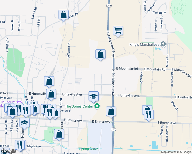 map of restaurants, bars, coffee shops, grocery stores, and more near 609 Cedar Street in Springdale