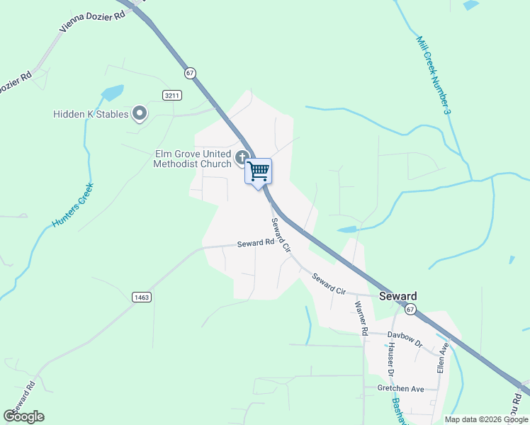 map of restaurants, bars, coffee shops, grocery stores, and more near 7150 Seward Circle in Pfafftown