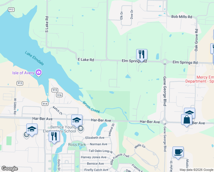 map of restaurants, bars, coffee shops, grocery stores, and more near 1258 Edinburgh Loop in Springdale
