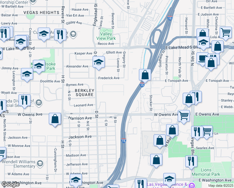 map of restaurants, bars, coffee shops, grocery stores, and more near 125 Paul Avenue in Las Vegas