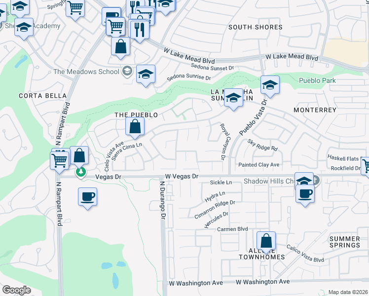 map of restaurants, bars, coffee shops, grocery stores, and more near 8332 Olive Canyon Drive in Las Vegas