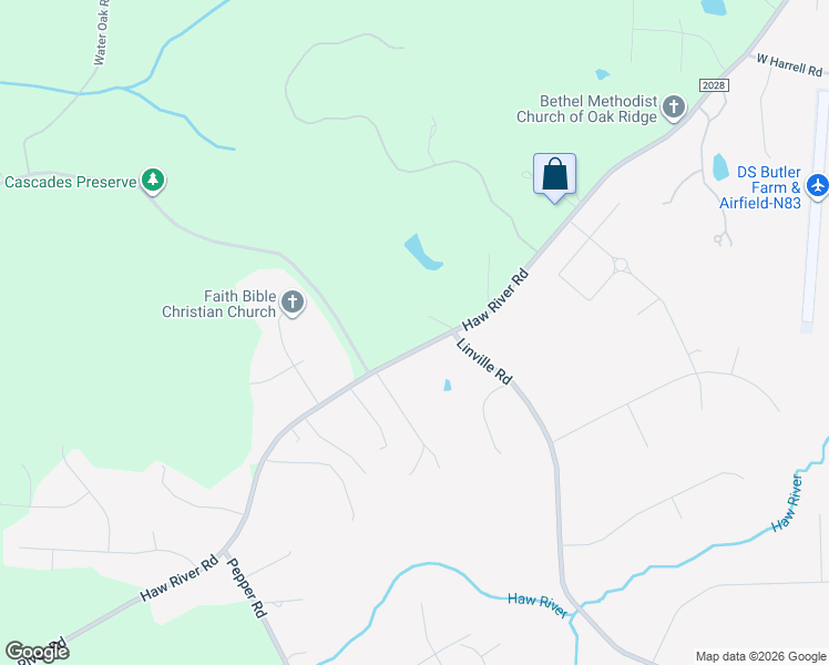 map of restaurants, bars, coffee shops, grocery stores, and more near 8510 Haw River Road in Oak Ridge