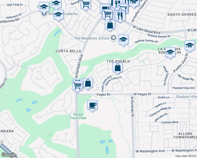 map of restaurants, bars, coffee shops, grocery stores, and more near 1705 Tesara Vista Place in Las Vegas