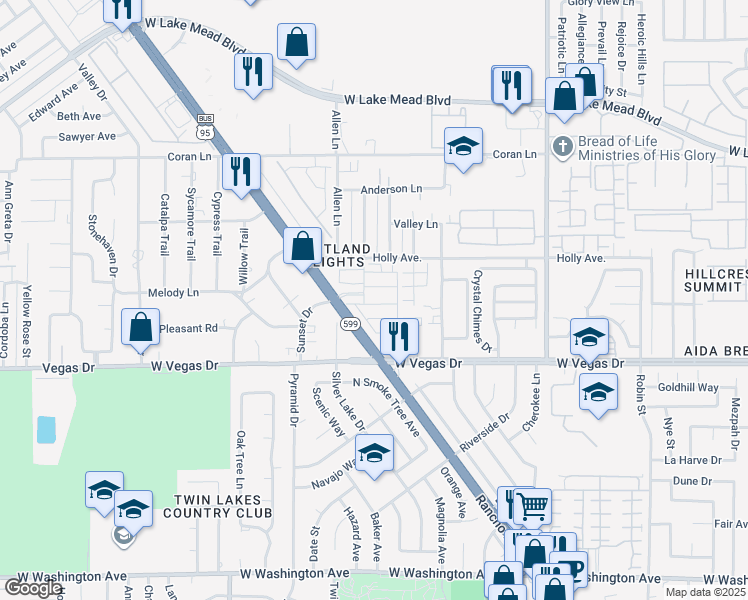 map of restaurants, bars, coffee shops, grocery stores, and more near 3542 Alpheus River Avenue in Las Vegas