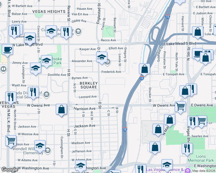 map of restaurants, bars, coffee shops, grocery stores, and more near 301 Paul Avenue in Las Vegas