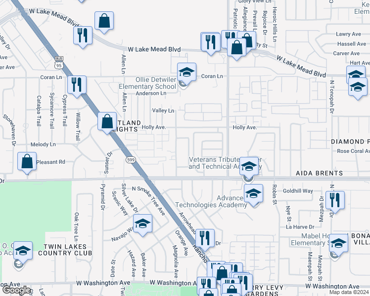 map of restaurants, bars, coffee shops, grocery stores, and more near 1729 Willowbrook Drive in Las Vegas
