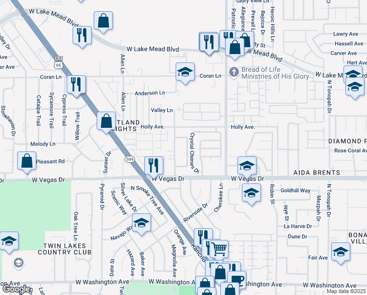 map of restaurants, bars, coffee shops, grocery stores, and more near 1801 Crystal Chimes Drive in Las Vegas