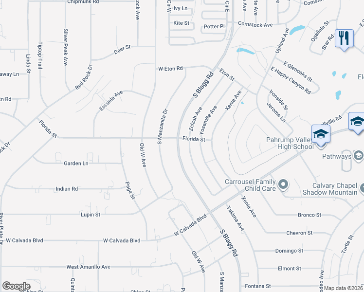 map of restaurants, bars, coffee shops, grocery stores, and more near 1991 S Blagg Rd in Pahrump