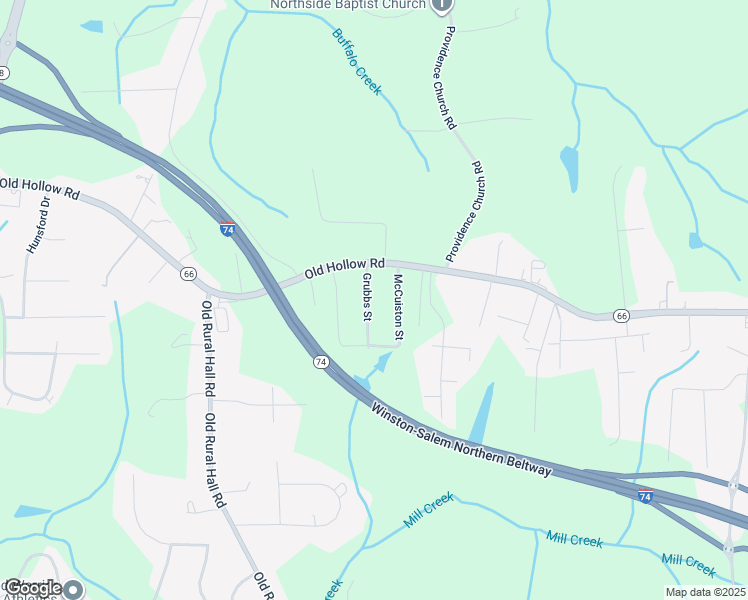 map of restaurants, bars, coffee shops, grocery stores, and more near 5445 Grubbs Street in Winston-Salem