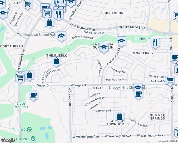 map of restaurants, bars, coffee shops, grocery stores, and more near 8248 Cactus Canyon Court in Las Vegas