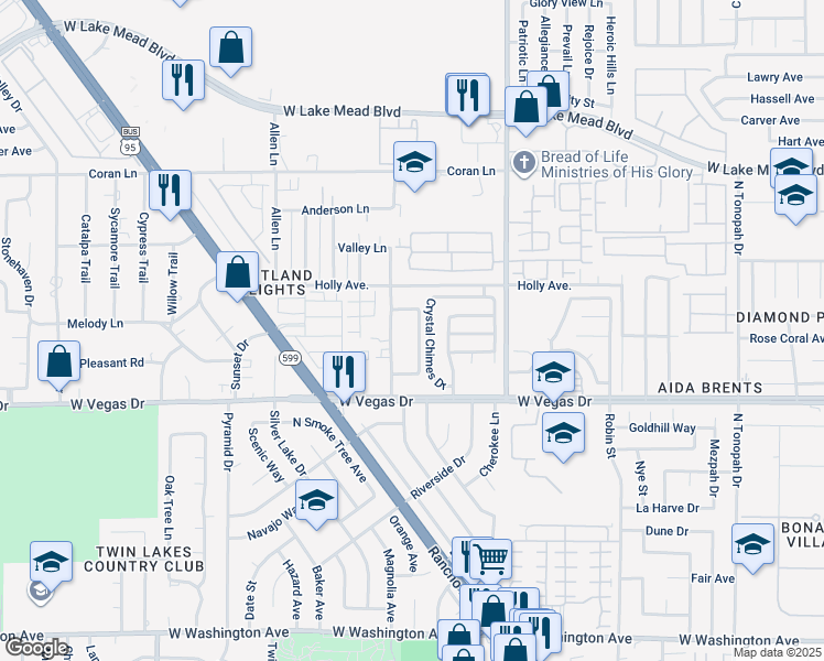 map of restaurants, bars, coffee shops, grocery stores, and more near 1729 Willowbrook Drive in Las Vegas