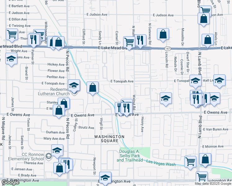 map of restaurants, bars, coffee shops, grocery stores, and more near 3778 East Pecan Lane in Las Vegas