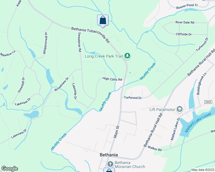 map of restaurants, bars, coffee shops, grocery stores, and more near 2963 High Cliffs Road in Winston-Salem