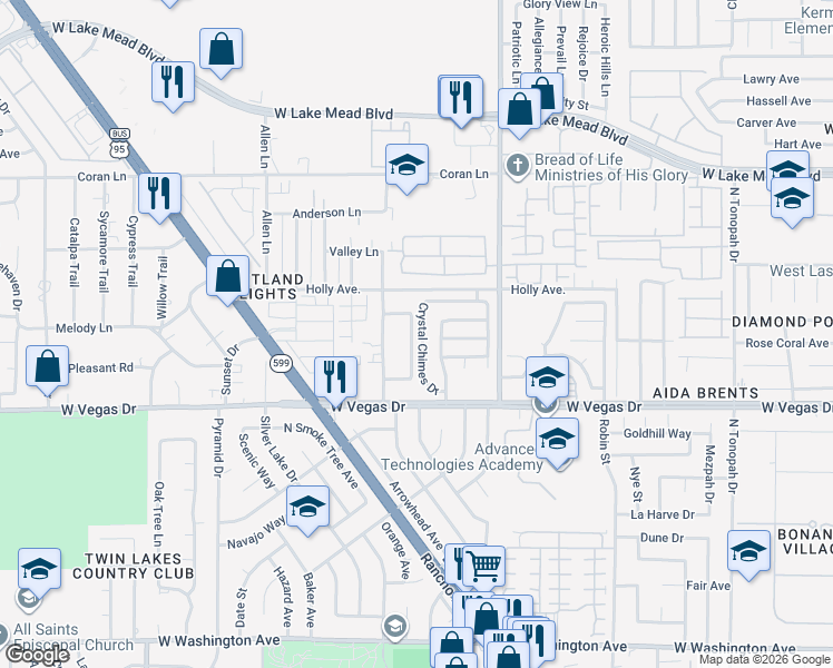 map of restaurants, bars, coffee shops, grocery stores, and more near 1801 Crystal Chimes Drive in Las Vegas