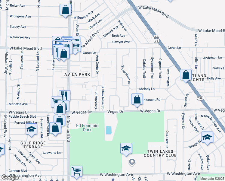 map of restaurants, bars, coffee shops, grocery stores, and more near 4444 Parkchester Drive in Las Vegas