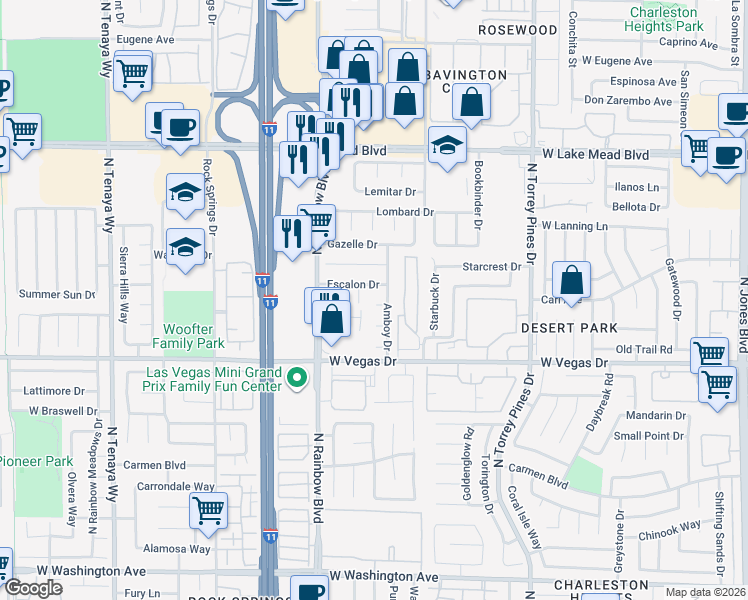 map of restaurants, bars, coffee shops, grocery stores, and more near 1701 Kismet Circle in Las Vegas