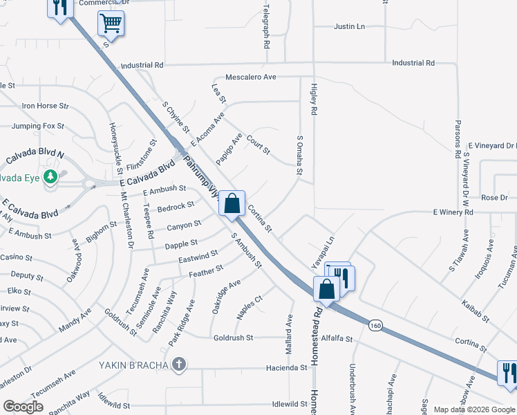 map of restaurants, bars, coffee shops, grocery stores, and more near 2001 Cortina Street in Pahrump